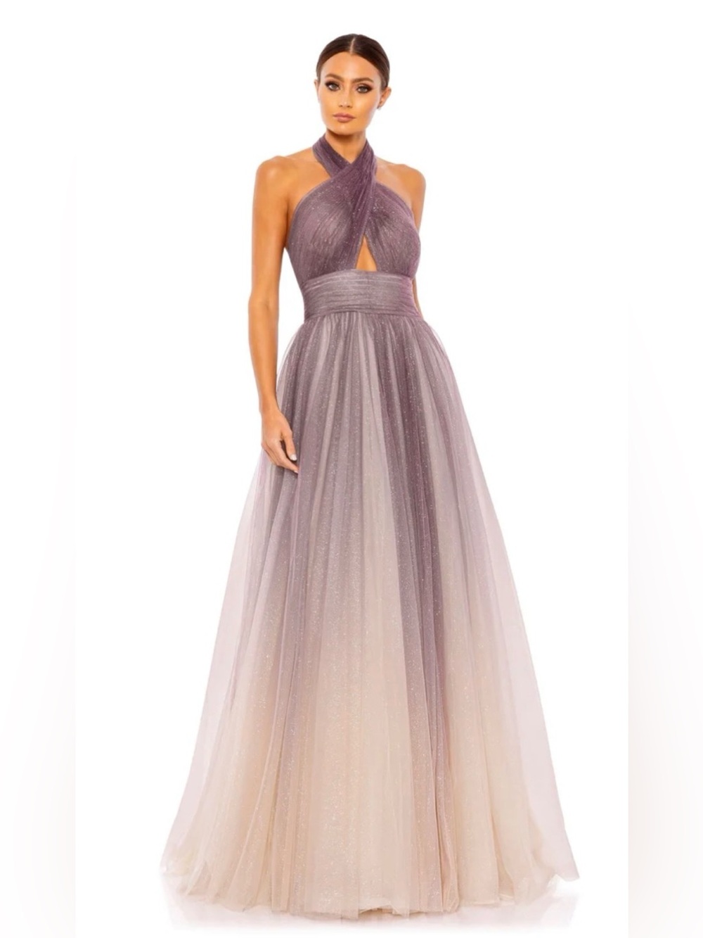 GLITTER OMBRE HALTER NECK BALLGOWN Mac Duggal Dress 20376